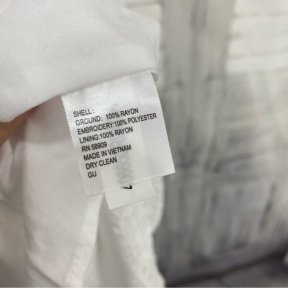 Preston & York Size 6 White Dress Eyelet Rayon Midi Dress Flutter Sleeve Belted - Picture 11 of 11